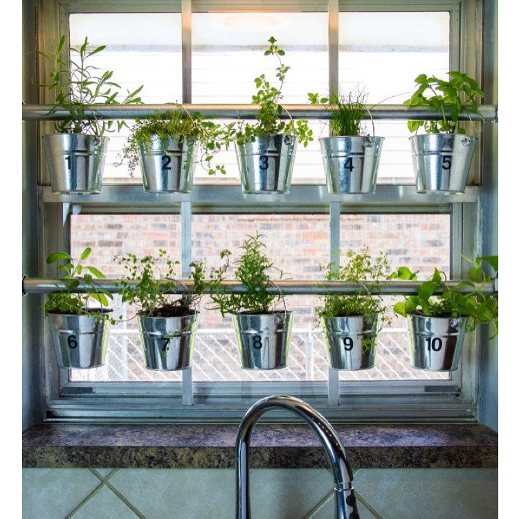 проем идея кашпо с зеленью на окне на кухне фото