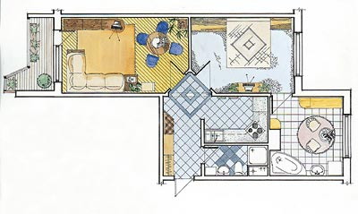 Перепланировка двухкомнатной квартиры в доме серии П-44