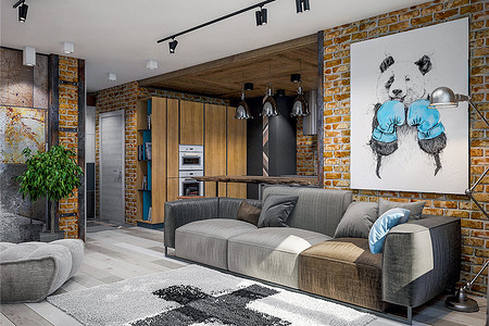 Лофт-атмосфера: выщербленный кирпич и состаренное дерево