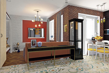 Интерьер квартиры-студии в стиле эклектика