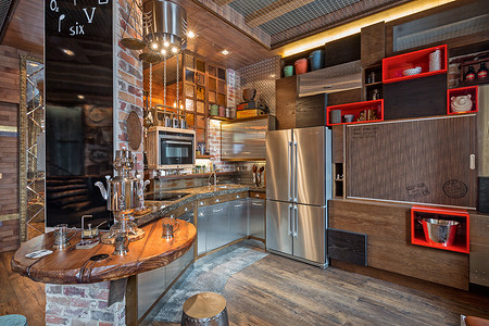 Кухня в студии: оригинальный интерьер с брутальным характером