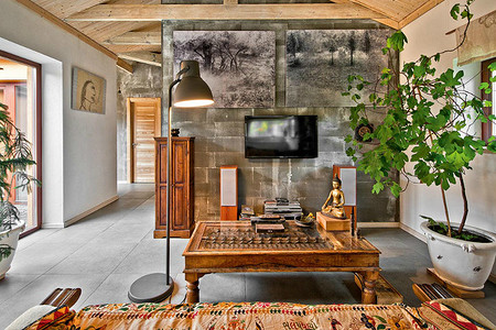 Интерьер частного дома с внутренним двориком