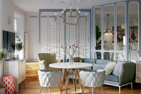 Интерьер квартиры свободной планировки в светлых тонах