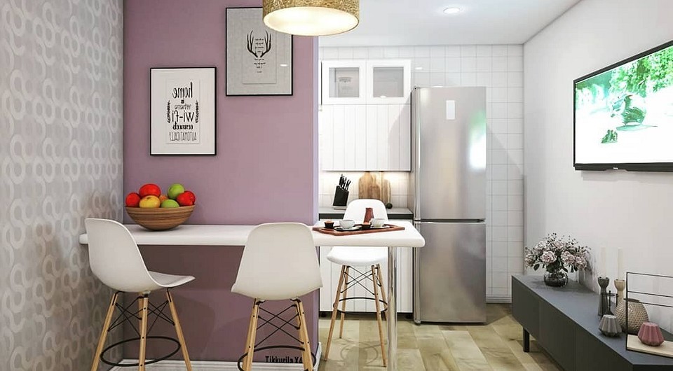 Однотонные обои на кухню. Комбинированные обои для кухни маленькой. Акцентная стена на кухне. Цвет стен для маленькой кухни. Крашеные стены в интерьере кухни.