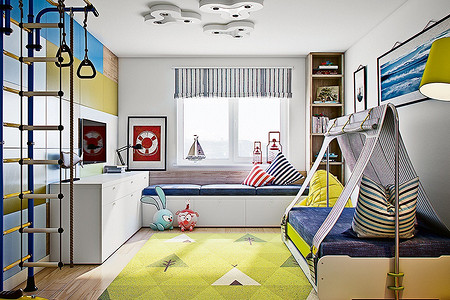 Эффектный приём: яркая стена-пазл в детской