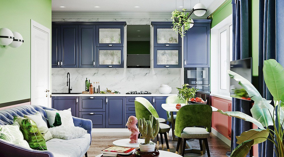 Стильная евротрёшка в сине-зелёной гамме