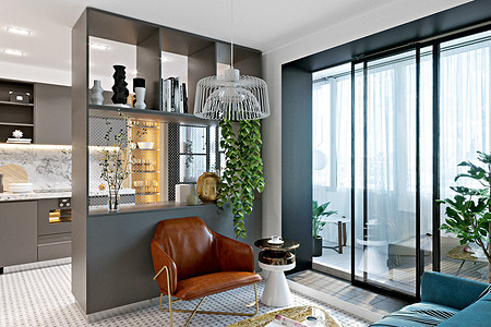 Современная однушка с мини-столовой и релакс-зоной на лоджии