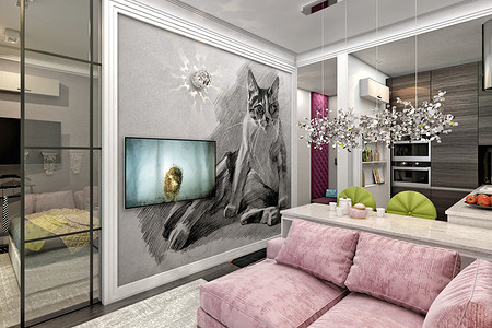 Однушка с гардеробной в стиле фьюжн