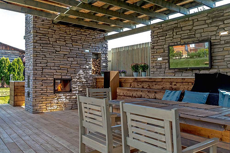 Оформляем зону барбекю искусственным камнем