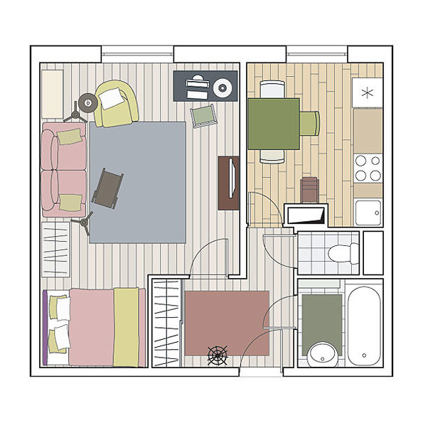 Однокомнатная квартира в доме серии П-30: Вариант 1