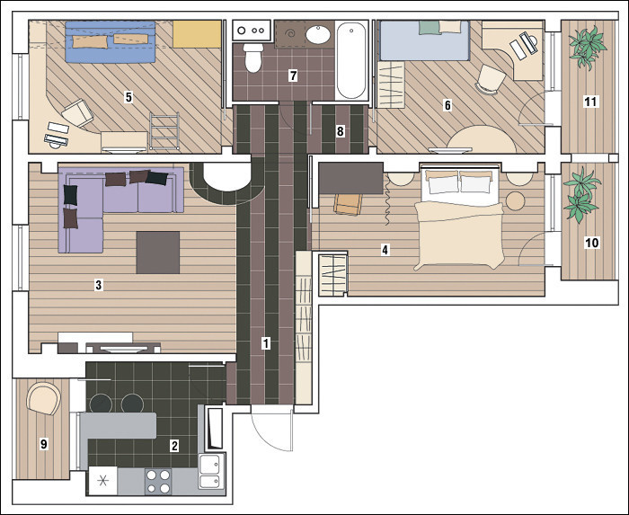 Четырехкомнатная квартира общей площадью 74,7 м2: Пространство без границ