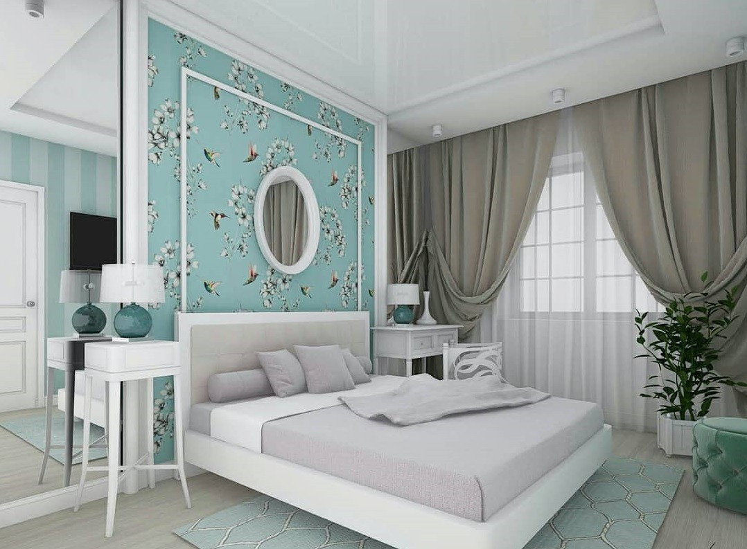 Бирюзовый цвет в интерьере спальни: 70 свежих идей с фото