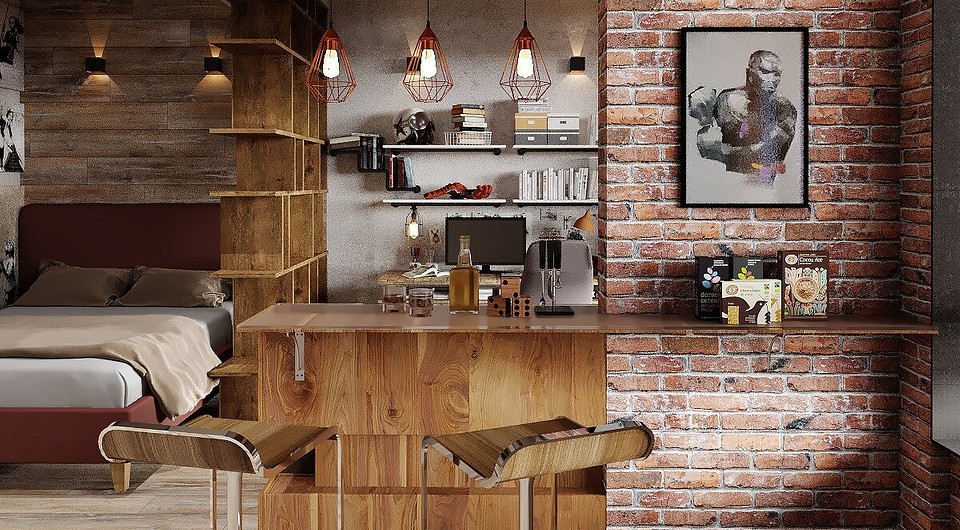 Квартира для холостяка: брутальный лофт в маленькой однушке