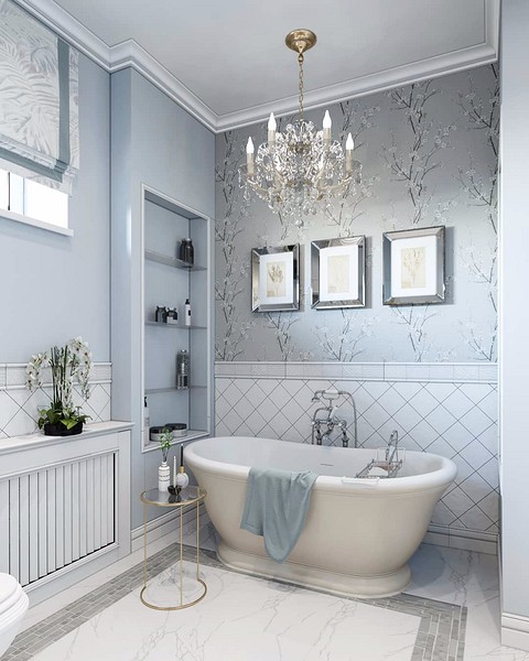 Не только жилая комната может быть романтичной — для ванной это тоже актуальное определение.