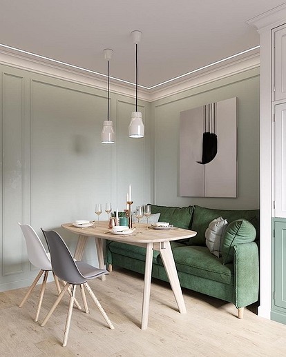 15 дизайн-проектов с зеленым диваном в интерьере