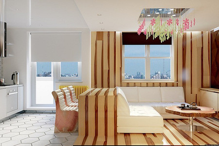 Квартира в стиле экоминимализм, наполненная яркими красками и геометрическими узорами