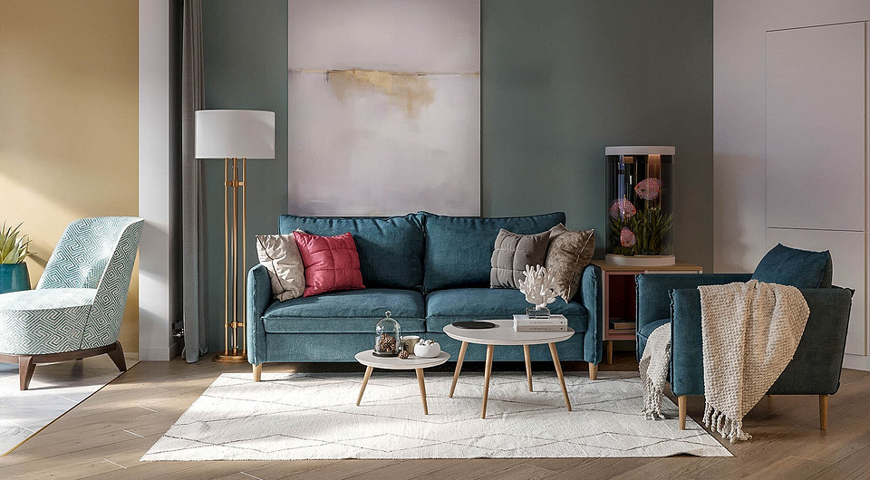 Маленькая студия, в которой нашли место для спальни, гостиной и гардеробной