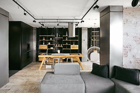 Брутальный лофт в маленькой квартире с низкими потолками