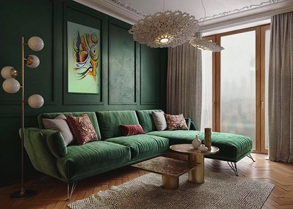 Зеленый интерьер в гостиной: идеи дизайна, сочетания цветов и материалы, 30+ фото