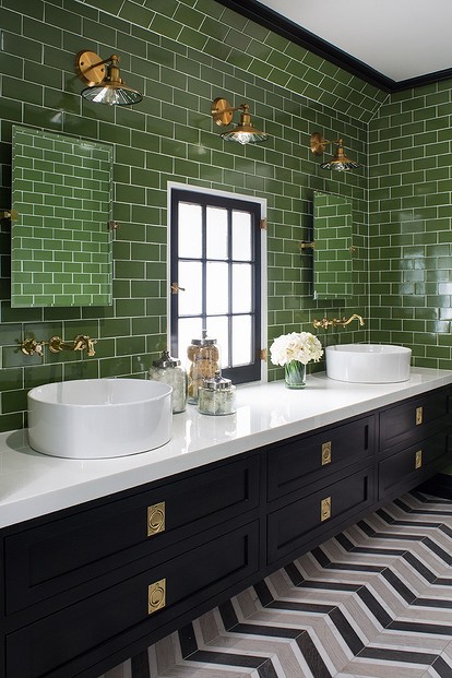 Дизайн ванной комнаты в зелёных тонах