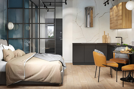 Всего 25 кв. м: маленькая квартира с кухней-спальней