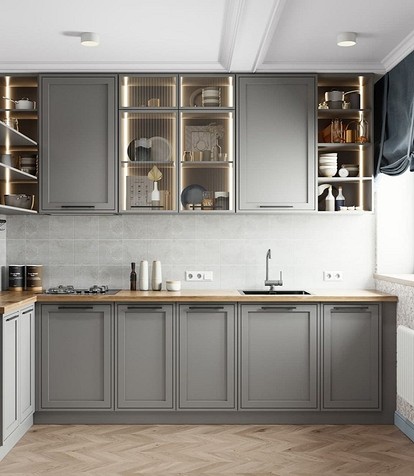 сочетающиеся цвета с серым в интерьере кухни
