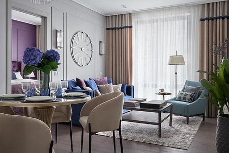 Московская квартира в уютных пастельных цветах и с фиолетовой спальней