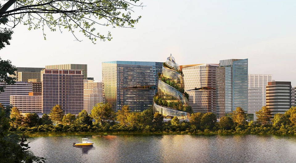 Спиральное здание из стекла и зеленые деревья: как выглядит проект штаб-квартиры Amazon