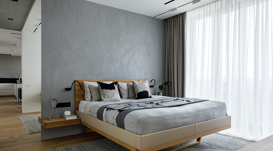 Зеркало в спальне удивительно расширяет пространство. Создается неподдельное ощущение, что за ним — еще одна комната. 