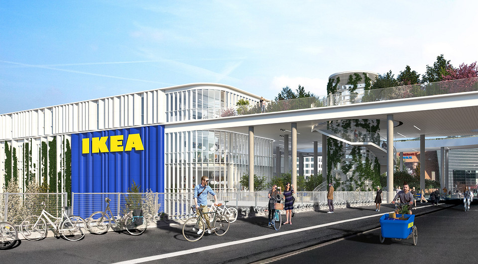 Зеленый парк на крыше и белый фасад: представлен проект магазина ИКЕА в Дании