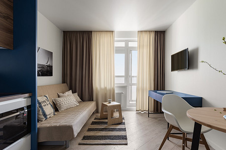 Квартира-студия с кухней в боксе и мебелью ИКЕА