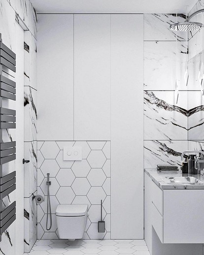 Черно-белая ванная комната: 100 фотопримеров дизайна