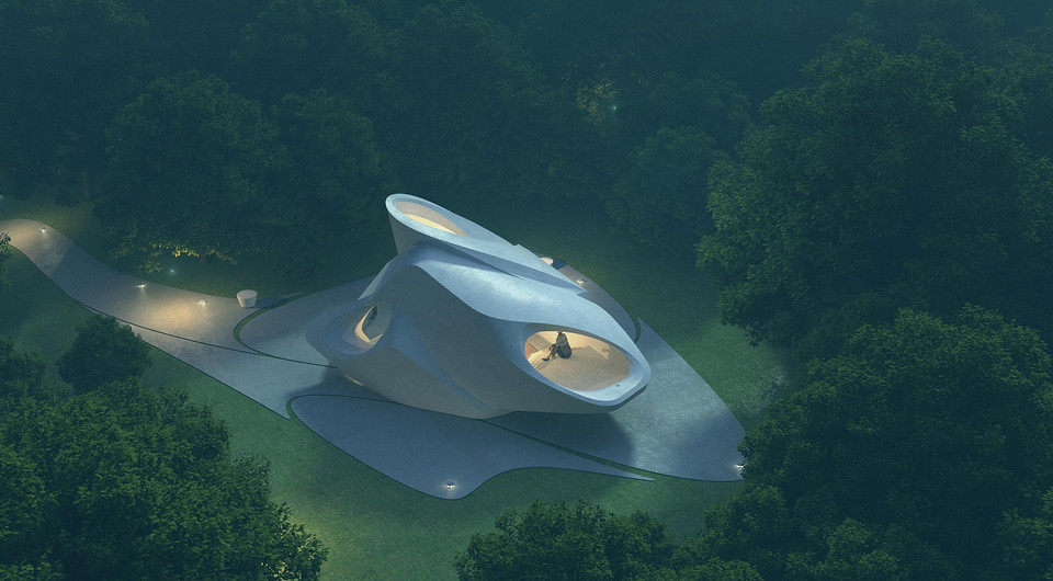 Здание в виде капли: в Китае представили необычный проект книжного магазина