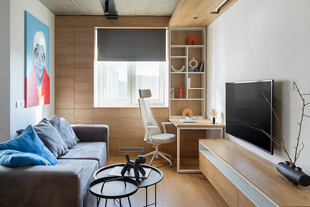 Интерьер-трансформер: квартира 49 кв. м с откидной кроватью и домашним кинотеатром