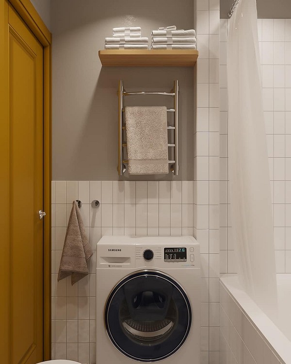 стиральная и сушильная машина в интерьере ванной комнаты фото