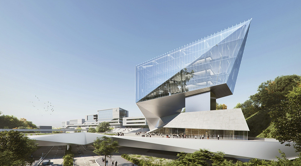 Для гонконгского университета построят кампус с библиотекой в виде «парящего» многоугольника Для гонконгского университета построят кампус с библиотекой в виде «парящего» многоугольника