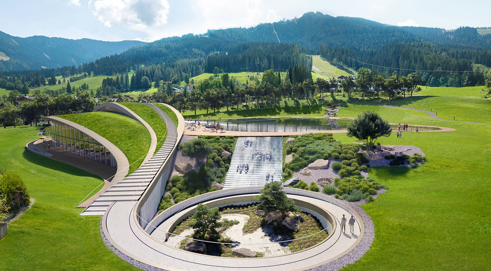 Архитекторы показали проект оздоровительного центра в виде зеленого холма в австрийских Альпах