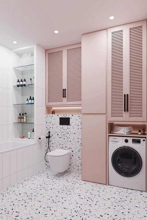 Дизайн ванной комнаты с туалетом и стиральной машиной 5