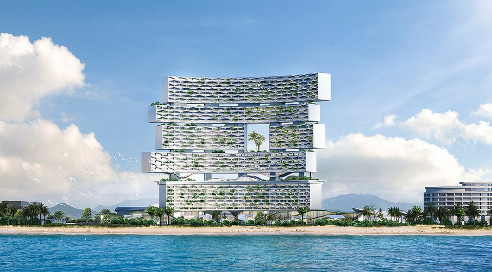 Здание из полос: в Китае представили проект оригинального курорта