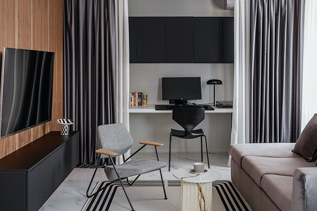 Графичный интерьер квартиры площадью 47 кв. м, которая выглядит в два раза больше