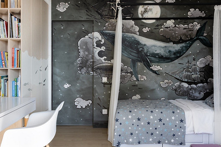 Смешение стилей и классная детская для разнополых детей: квартира для семьи в Челябинске