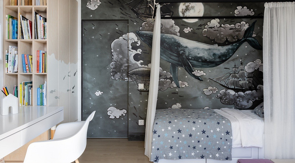 Смешение стилей и классная детская для разнополых детей: квартира для семьи в Челябинске