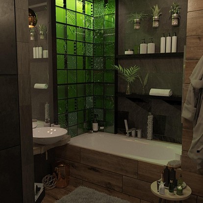 Ванная комната дизайн санузел совмещенный стеклоблоков (53 фото)