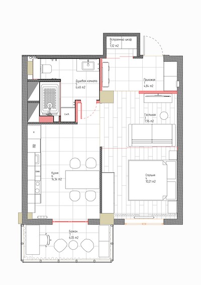 Из однушки в двушку: уютная квартира 46 кв. м с продуманной планировкой от дизайнера 