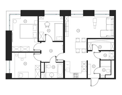 Кухня в коридоре и три отдельные спальни: семейная квартира 80 кв. м с перепланировкой от дизайнера 