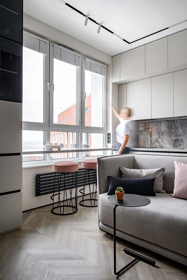 Как в однокомнатной квартире 36 кв. м выделить спальню, кухню-гостиную и гардеробную? Реальный пример интерьера 