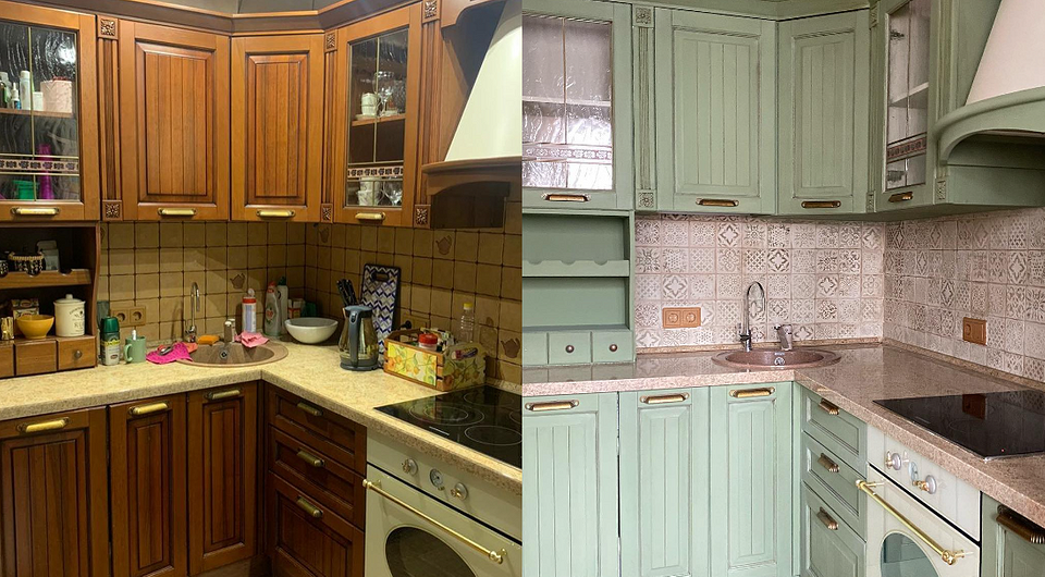 Не тратьтесь на новую кухню! 7 вау-примеров, когда мебель перекрасили (фото до и после)