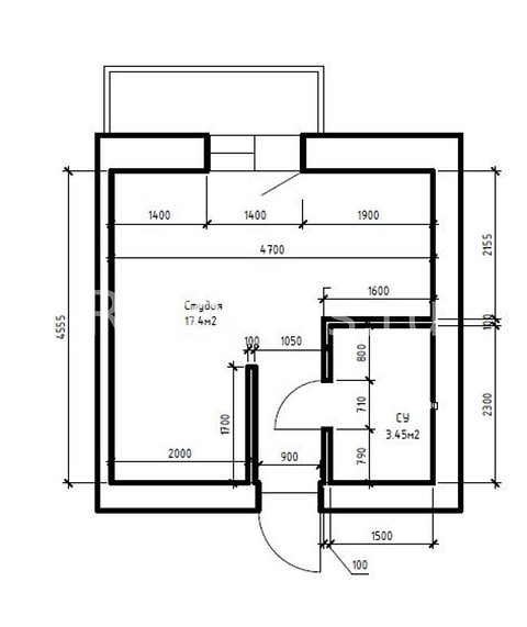 Это пример стандартной квадратной квартиры-студии 20 кв. м. При входе — крошечная прихожая, справа — маленький совмещенный санузел. Жилая комната в итоге получается Г-образ...