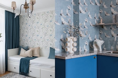 Голубые обои: как выбрать, где использовать и с чем сочетать, 126 фото