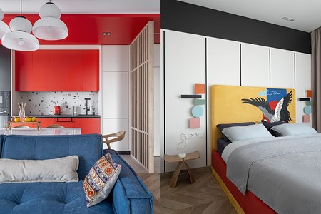 Красная кухня и потолок: необычная двушка 66,8 кв. м для увлеченного Китаем